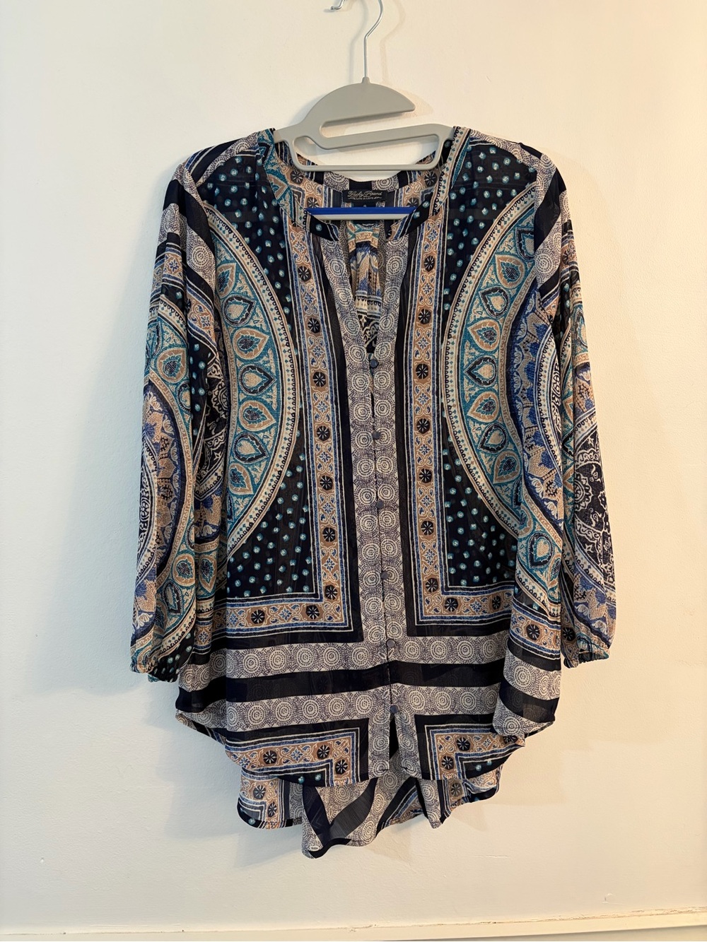 Lucky Brand Paisley Print Top in Teal and Black